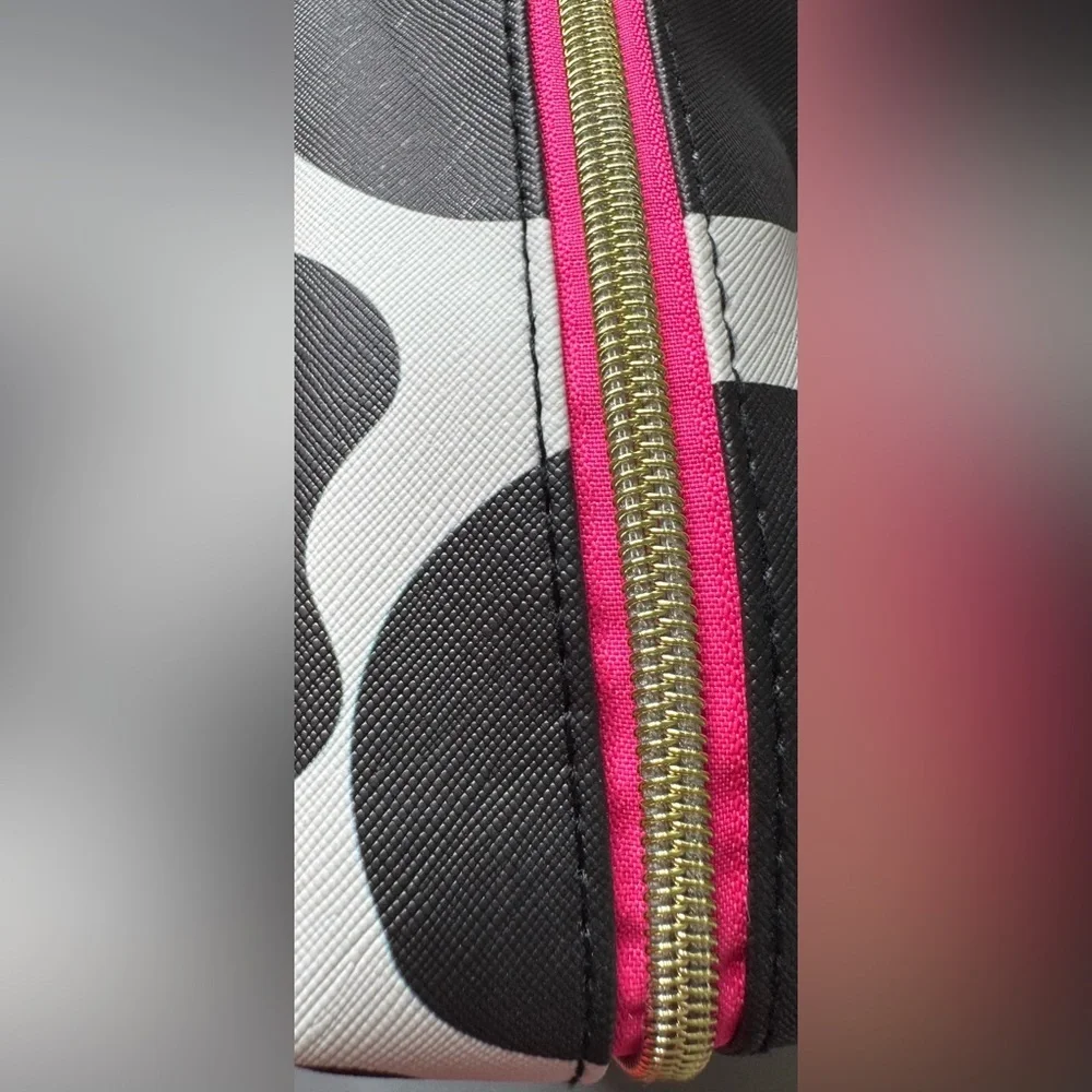 Tulip Floral Black and White with pops of pink dome shaped Cosmetic Bag